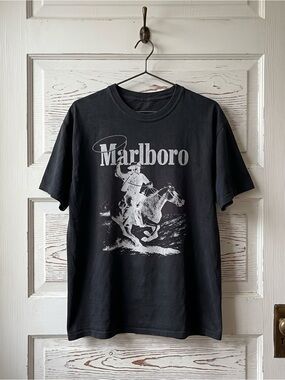 Gildan Black Tee with White Marlboro Cowboy Graphic